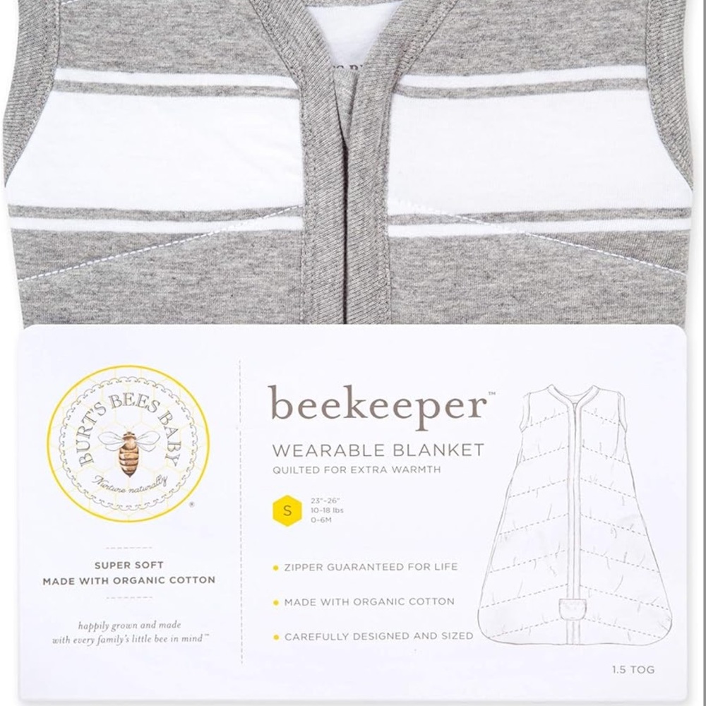 Burt's Bee Baby Beekeeper Wearable Blanket, Quilted Gray, TOG 1.5, Medium - Picture 6 of 7